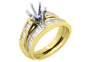 1 CARAT WOMENS DIAMOND ENGAGEMENT RING SEMI-MOUNT SET BAGUETTE CUT YELLOW GOLD