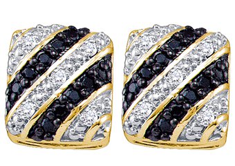 .27 CARAT SQUARE BRILLIANT ROUND CUT BLACK DIAMOND STUD EARRINGS YELLOW GOLD