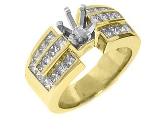 1.52 CARAT WOMENS DIAMOND ENGAGEMENT RING SEMI-MOUNT PRINCESS CUT YELLOW GOLD