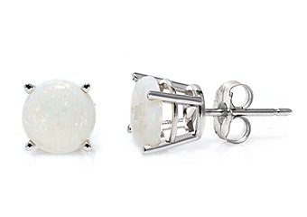 1.60 CARAT OPAL STUD EARRINGS 7mm ROUND 14KT WHITE GOLD OCTOBER BIRTH STONE