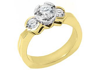 1.25 CARAT WOMENS 3-STONE PAST PRESENT FUTURE DIAMOND RING ROUND CUT YELLOW GOLD