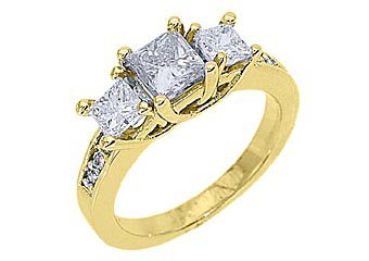 1.63 CARAT WOMENS 3-STONE PAST PRESENT FUTURE DIAMOND RING PRINCESS YELLOW GOLD