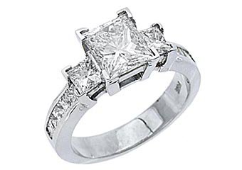 3 CARAT WOMENS 3-STONE PAST PRESENT FUTURE DIAMOND RING PRINCESS CUT WHITE GOLD