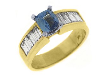 WOMENS TANZANITE DIAMOND ENGAGEMENT RING 2.2 CARAT EMERALD CUT 14KT YELLOW GOLD