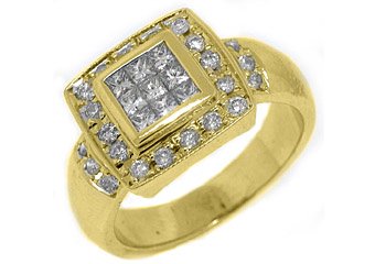 WOMENS 1.5 CARAT DIAMOND ENGAGEMENT HALO RING PRINCESS SQUARE CUT YELLOW GOLD