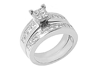 2.2CT WOMENS DIAMOND ENGAGEMENT RING WEDDING BAND BRIDAL SET SQUARE WHITE GOLD