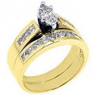 1.25CT WOMENS MARQUISE CUT DIAMOND ENGAGEMENT RING WEDDING BAND SET YELLOW GOLD