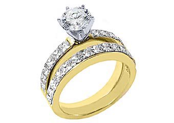 WOMENS DIAMOND ENGAGEMENT RING WEDDING BAND BRIDAL SET ROUND CUT 18K YELLOW GOLD