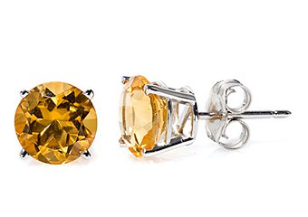 2.60 CARAT CITRINE STUD EARRINGS 7mm ROUND 14KT WHITE GOLD NOVEMBER BIRTH STONE