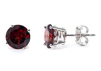 1.20 CARAT GARNET STUD EARRINGS 5mm ROUND 14KT WHITE GOLD JANUARY BIRTH STONE