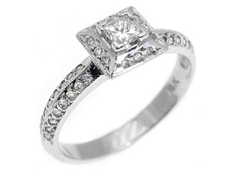 .43 CARAT WOMENS PRINCESS CUT DIAMOND HALO ENGAGEMENT RING MICRO PAVE WHITE GOLD