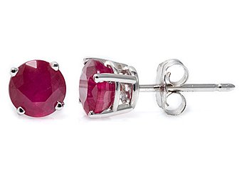 1.20 CARAT RUBY STUD EARRINGS 5mm ROUND 14KT WHITE GOLD JULY BIRTH STONE
