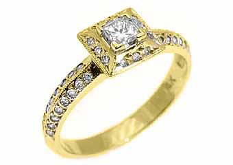 .43 CARAT WOMENS PRINCESS DIAMOND HALO ENGAGEMENT RING MICRO PAVE YELLOW GOLD
