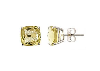 3.7 CARAT CUSHION CUT CHECK TOP LIME QUARTZ STUD EARRINGS 8mm 925 SILVER