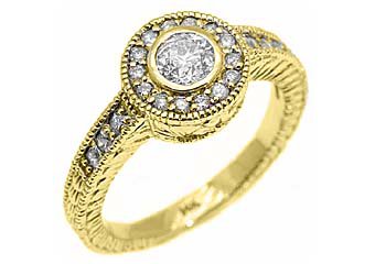 .75 CARAT WOMENS DIAMOND HALO ENGAGEMENT WEDDING RING ROUND BEZEL YELLOW GOLD