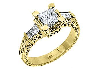 2 CARAT WOMENS ANTIQUE DIAMOND ENGAGEMENT RING PRINCESS BAGUETTE CUT YELLOW GOLD