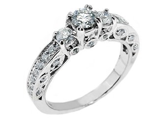 1.1 CARAT WOMENS 3-STONE PAST PRESENT FUTURE DIAMOND RING ROUND CUT WHITE GOLD