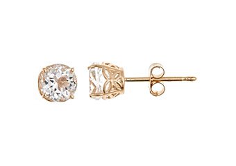 1.12 CARAT WHITE TOPAZ STUD EARRINGS 5mm ROUND 14K YELLOW GOLD APRIL BIRTH STONE