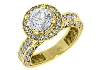 2.4 CARAT WOMENS BRILLIANT ROUND CUT DIAMOND ENGAGEMENT RING HALO YELLOW GOLD