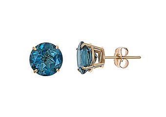 6 CARAT BLUE TOPAZ STUD EARRINGS 9mm ROUND 14KT YELLOW GOLD DECEMBER BIRTH STONE