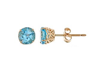 1.12CT BLUE TOPAZ STUD EARRINGS 5mm ROUND 14KT YELLOW GOLD DECEMBER BIRTH STONE