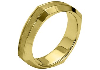 MENS WEDDING BAND ENGAGEMENT RING YELLOW GOLD SATIN & HIGH GLOSS 5mm