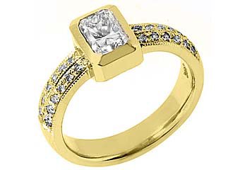 1.27 CARAT WOMENS DIAMOND ENGAGEMENT WEDDING RING EMERALD CUT BEZEL YELLOW GOLD