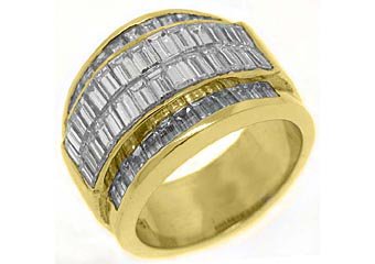 4.35CT WOMENS PRINCESS BAGUETTE INVISIBLE DIAMOND RING WEDDING BAND YELLOW GOLD