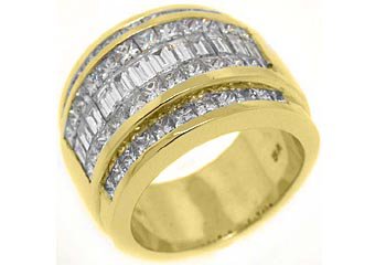 3.5CT WOMENS PRINCESS BAGUETTE INVISIBLE DIAMOND RING WEDDING BAND YELLOW GOLD