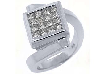 WOMENS 1.45 CARAT DIAMOND ENGAGEMENT RING PRINCESS SQUARE CUT 18KT WHITE GOLD