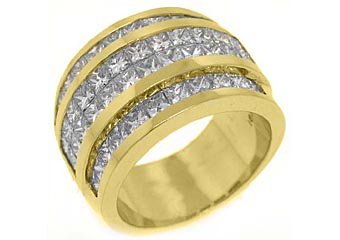 3.75 CARAT WOMENS PRINCESS CUT INVISIBLE DIAMOND RING WEDDING BAND YELLOW GOLD