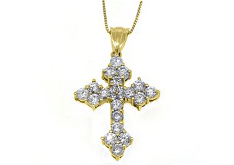 2.41 Carat Round Diamond Cross Pendant 14KT Yellow Gold