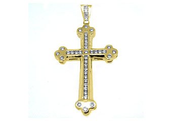 3.63 Carat Round Diamond Cross Pendant 14KT Yellow Gold