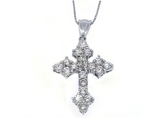 2.41 Carat Round Diamond Cross Pendant 14KT White Gold