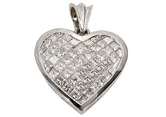 3 Carat Womens Diamond Heart Pendant Invisible Princess Square Cut White Gold