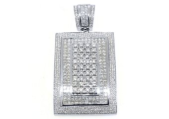 8.38 Carat Invisible Princess & Round Diamond Pendant 14KT White Gold Mens