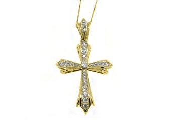 1 Carat Diamond Cross Pendant 14KT Yellow Gold Brilliant Round Cut