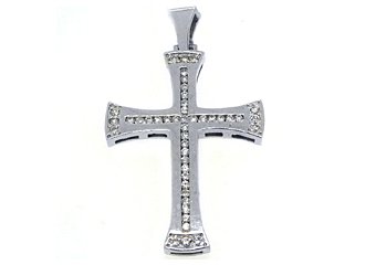 Mens Diamond Cross Pendant 14KT White Gold Brilliant Round Diamonds 1.86 Carat