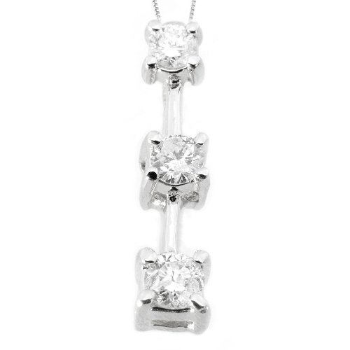 1 Carat Womens Diamond Line Pendant 14KT White Gold Brilliant Round Cut 3 Stone
