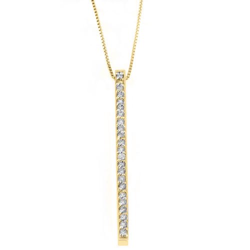 Womens Diamond Line Pendant 14KT Yellow Gold Brilliant Round Cut .62 Carats