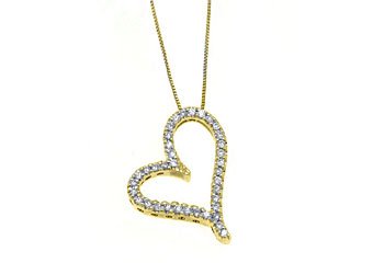 Womens Diamond Heart Pendant 14KT Yellow Gold Brilliant Round Cut Prong Set