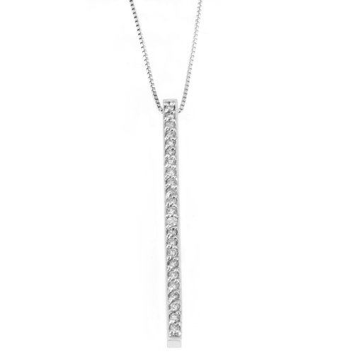 Womens Diamond Line Pendant 14KT White Gold Brilliant Round Cut .62 Carats