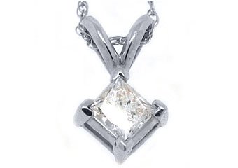 1/3 Carat Solitaire Princess Square Diamond Pendant 14KT White Gold Womens