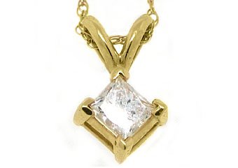 1/3 Carat Solitaire Princess Square Diamond Pendant 14KT Yellow Gold Womens