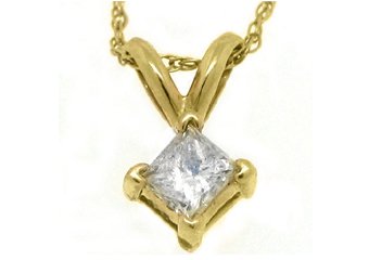 1/4 Carat Solitaire Princess Square Diamond Pendant 14KT Yellow Gold Womens