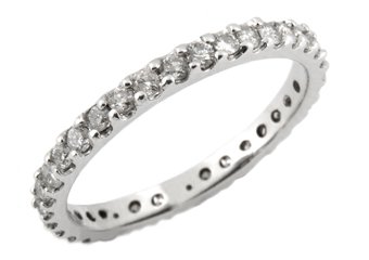 WOMENS DIAMOND ETERNITY BAND WEDDING RING ROUND CUT PRONG SET 14KT WHITE GOLD