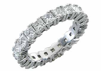 WOMENS DIAMOND RING ETERNITY BAND 4 CARAT PRINCESS SQUARE CUT PRONG WHITE GOLD