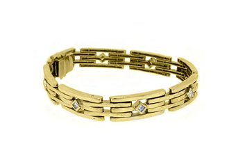 Mens Diamond Link Bracelet 1.12 Carat Princess Square Cut Bezel 14KT Yellow Gold