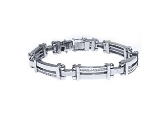 Mens Diamond Link Bracelet 2 Carats Brilliant Round Cut 14KT White Gold