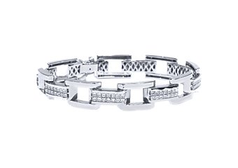 Mens Diamond Link Bracelet 8 Carat Invisible Princess Square Cut 18K White Gold
